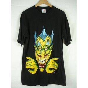 L Vintage 90s Signal Artwear Evil Joker Black T-shirt Tee Made in USA 1994